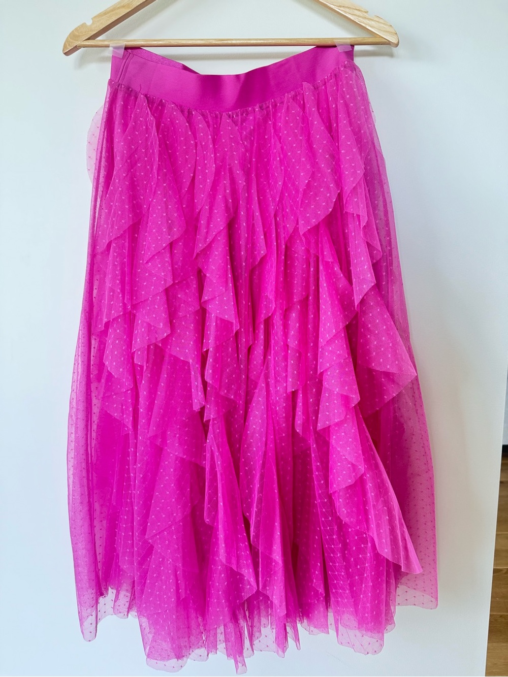 Sincerely Jules NWT Hot Pink Swiss Dot Tulle Ruffle Midi Skirt Size Large - Picture 5 of 10